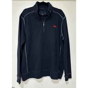 Tommy Bahama Relax Antigua Half Zip Pullover Navy Blue Sz Large NWT Lightweight